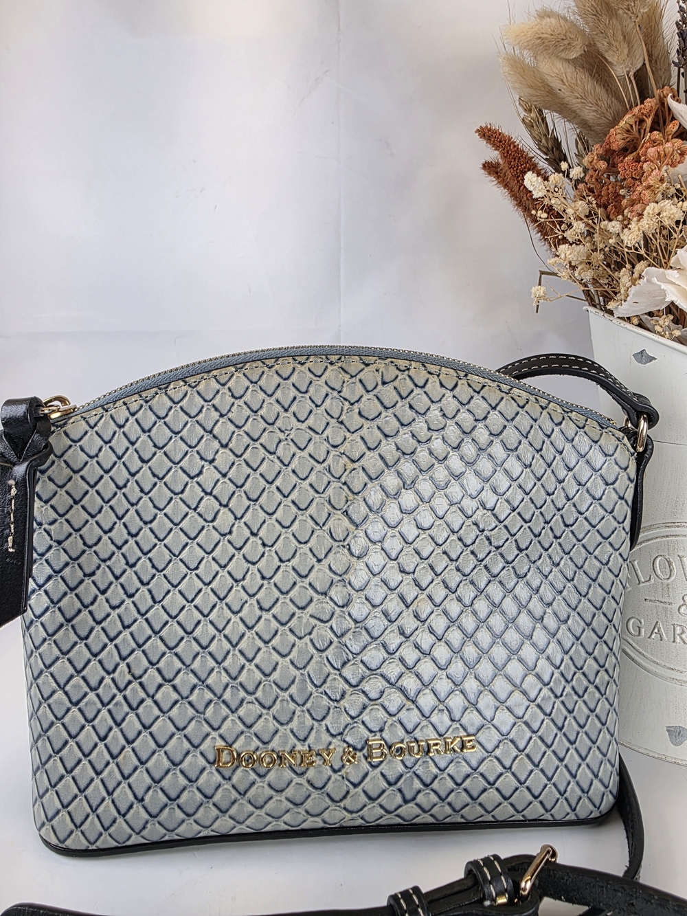 Dooney & Bourke Ruby Blue Snake-Embossed Crossbody Black Trim Shoulder Bag
